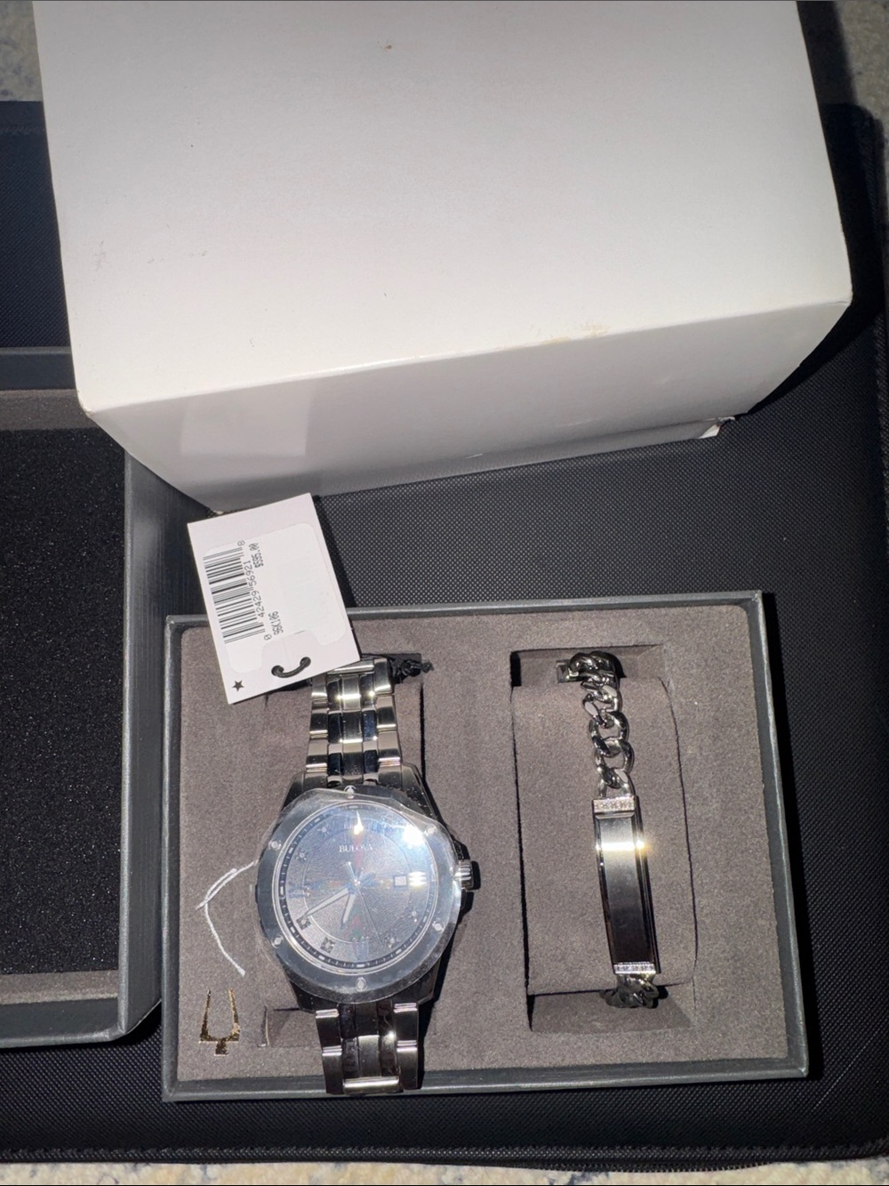 Bulova Silver Tone Men’s Watch and Matching Bracelet Set